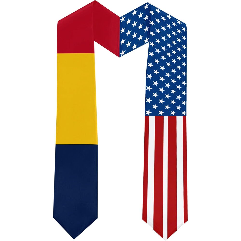 9573 2025 Chad Flag and USA Flag Graduation Stole Graduation Sash